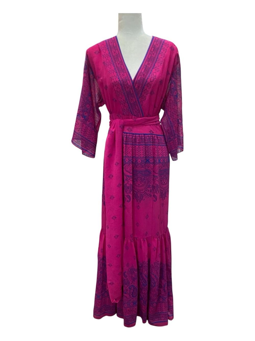 SCOOP Womens Boho Pink Maxi Faux Wrap Dress Gypsy Style